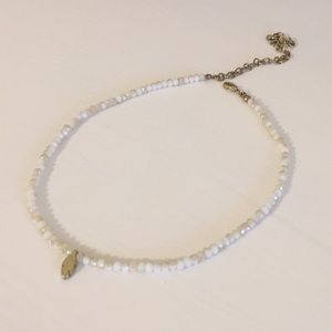 Shiny Cream Beaded Choker with Gold Leaf